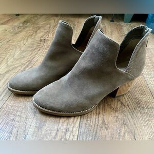 Blonde Waterproof Suede Ankle Booties with Side Cutout and Heel Zipper